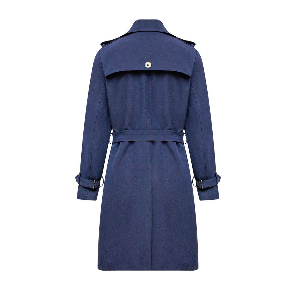 Trenchcoat – Navy Blue Stripe – Notched Collar – Luxury Belted Style