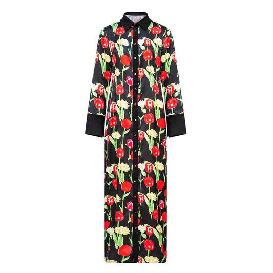 Shirt Dress – Floral Button Detail – Lapel Collar – Bohemian Chic Style