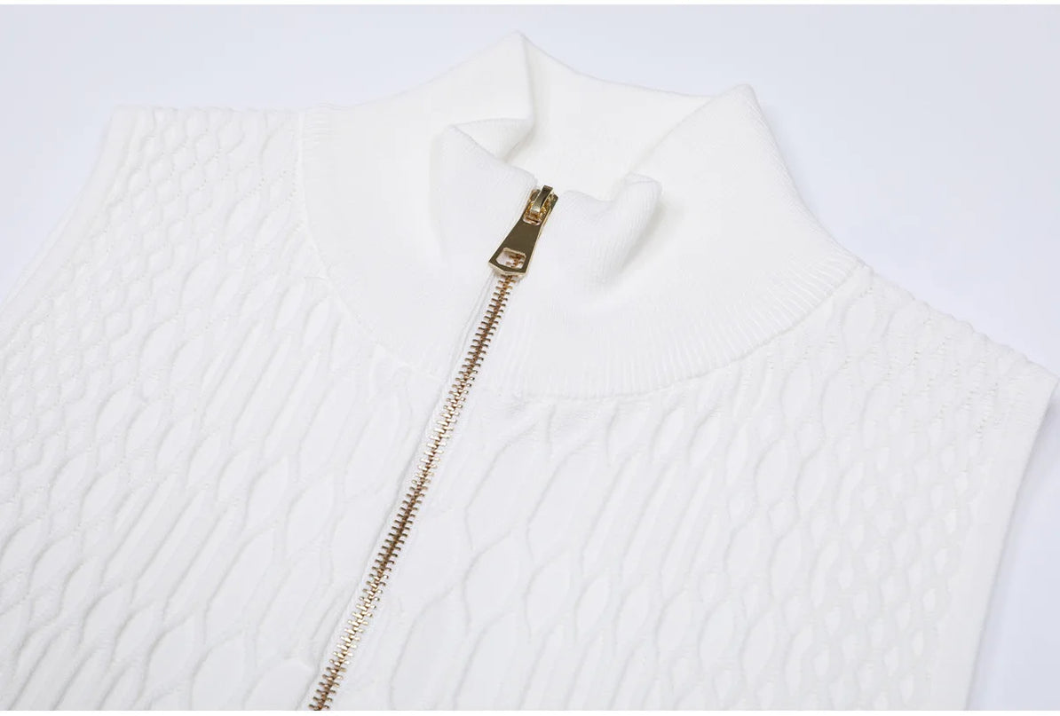 Valeria Van Hoef Textured Zip Vest And Flared Mini Skirt Set