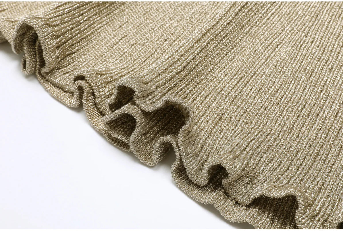 Nora Van Hoef Shimmer Knit Cardigan And Flared Mini Skirt Set
