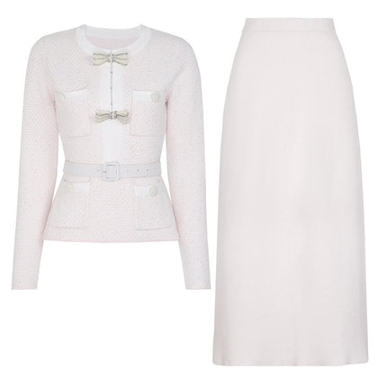 Madeline Van Hoef Bow-Detail Jacket And Knit Midi Skirt Set