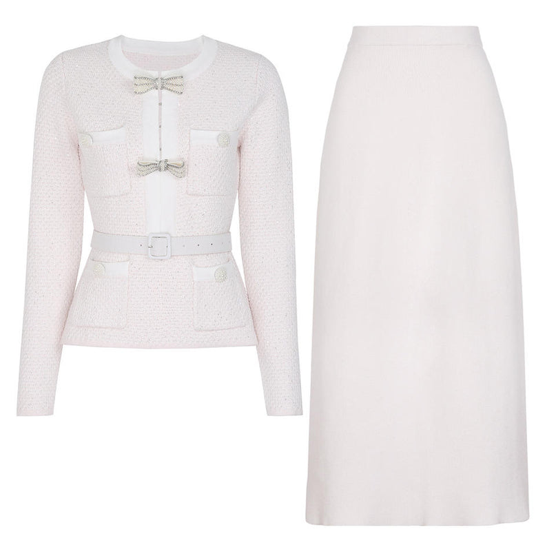 Madeline Van Hoef Bow-Detail Jacket And Knit Midi Skirt Set