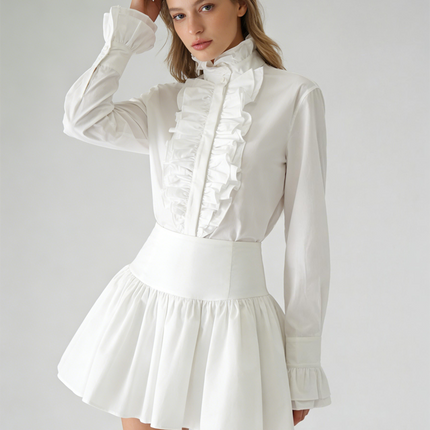 Harper Van Hoef Ruffle Front High-Neck Blouse