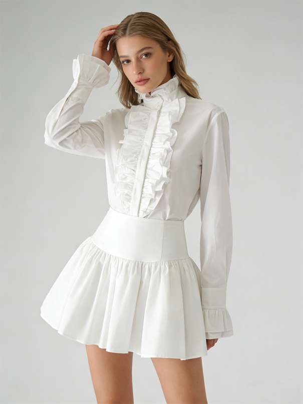 Harper Van Hoef Ruffle Front High-Neck Blouse