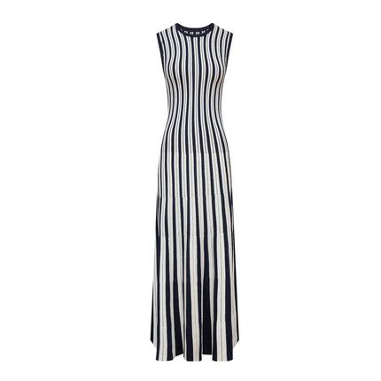 Sweater Dress – Sleeveless Maxi – Pleated Knit Design – Chic Striped Style