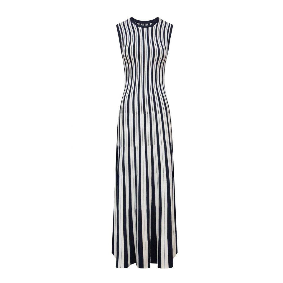 Sweater Dress – Sleeveless Maxi – Pleated Knit Design – Chic Striped Style