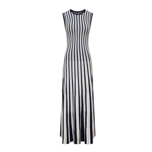 Sweater Dress – Sleeveless Maxi – Pleated Knit Design – Chic Striped Style
