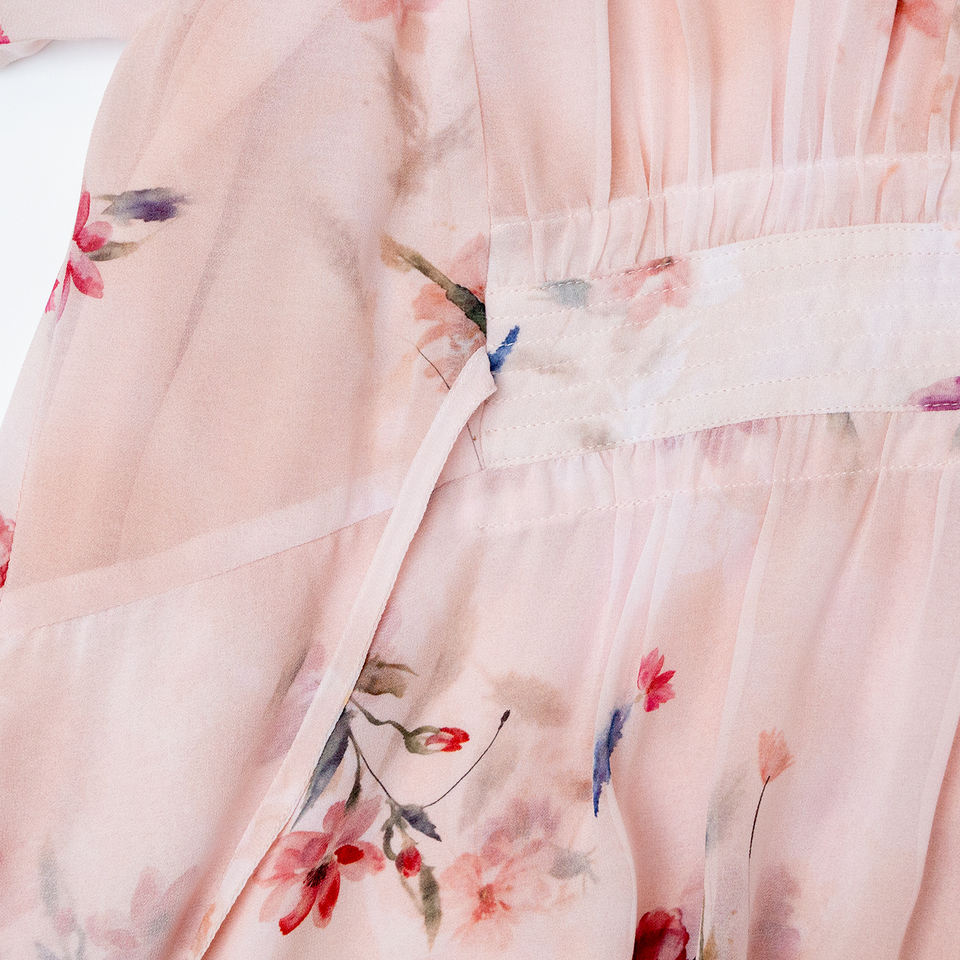 Maxi Dress – Floral Chiffon Print – O-Neck – Haute Couture Evening Style