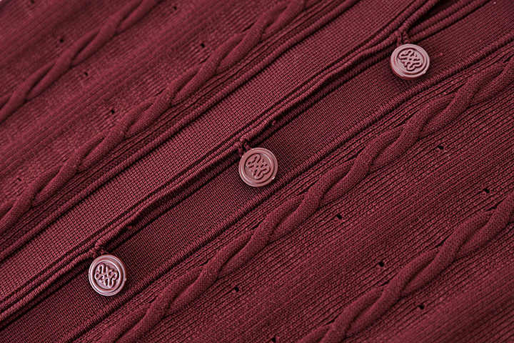 Classic Button-Down Cable Knit Top in burgundy