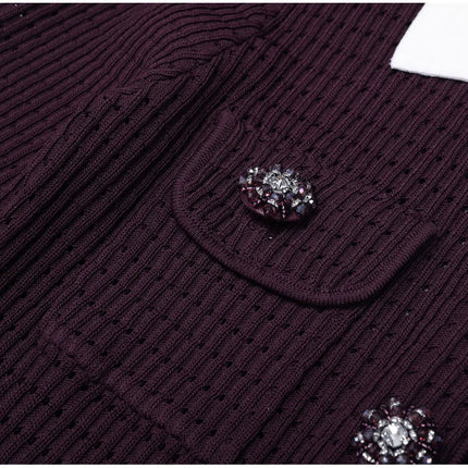 Vivian Van Hoef Contrast-Collar Pointelle Cardigan