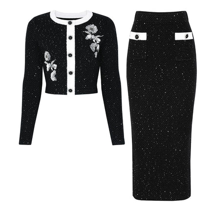 Sophia Van Hoef Embellished Cardigan And Midi Skirt Set