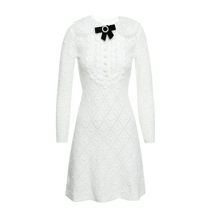 Freya Van Hoef Lace-Knit Bow Mini Dress
