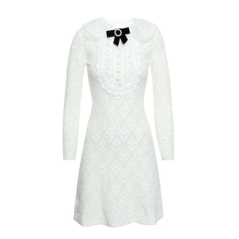 Freya Van Hoef Lace-Knit Bow Mini Dress
