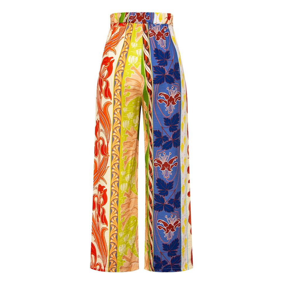 Wide Leg Pants – Patchwork Design – High Waisted Fit – Trendy Style