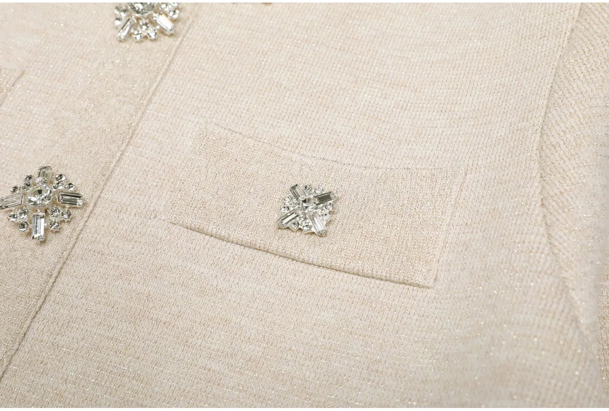 Gabriella Van Hoef Crystal-Button Knit Jacket And Wide-Leg Pants Set