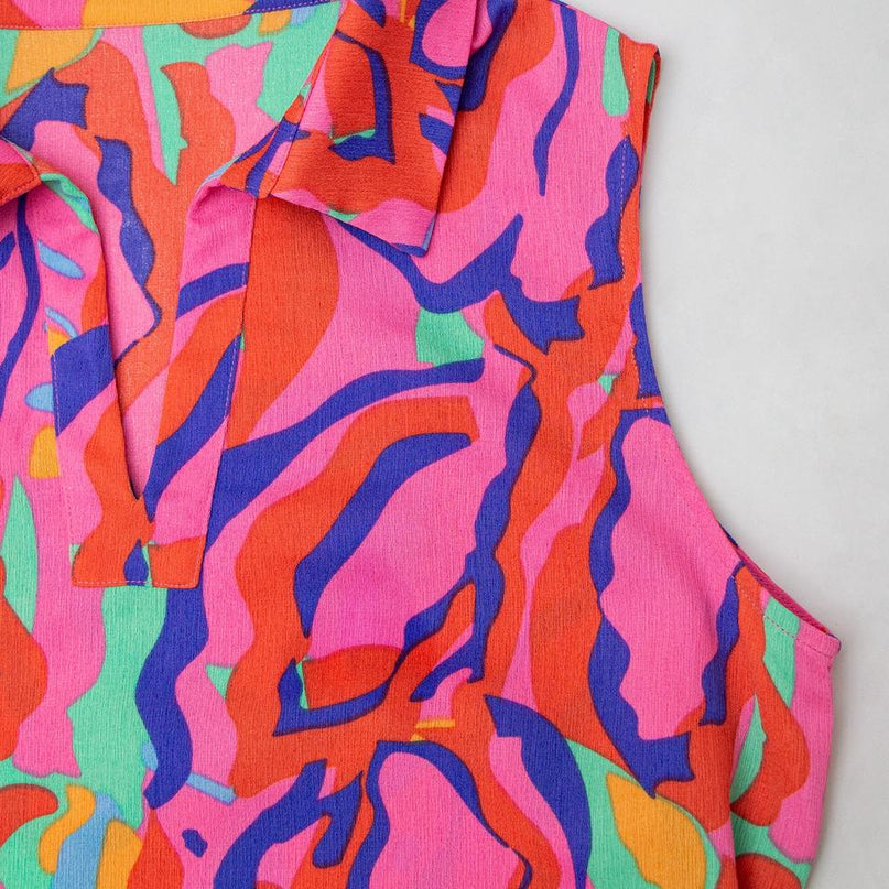 Midi Dress – Fuchsia African Print – Sleeveless V-Neck – Chic Beach Style