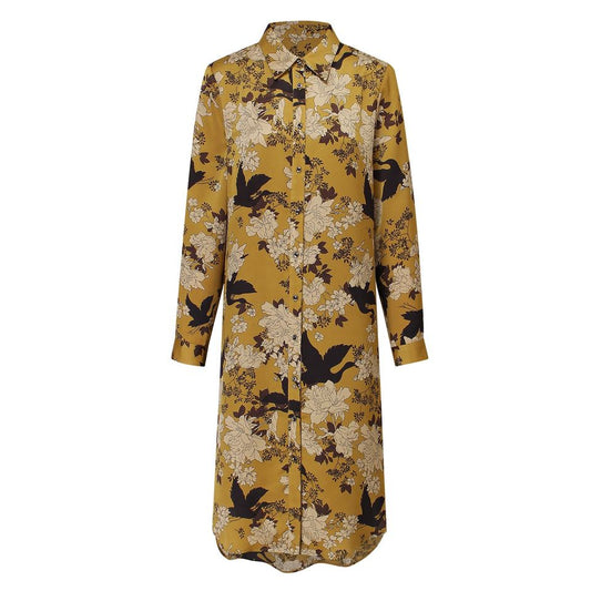 Bodycon Dress – Polynesian Floral Print – Lapel Collar – Bohemian Chic Style