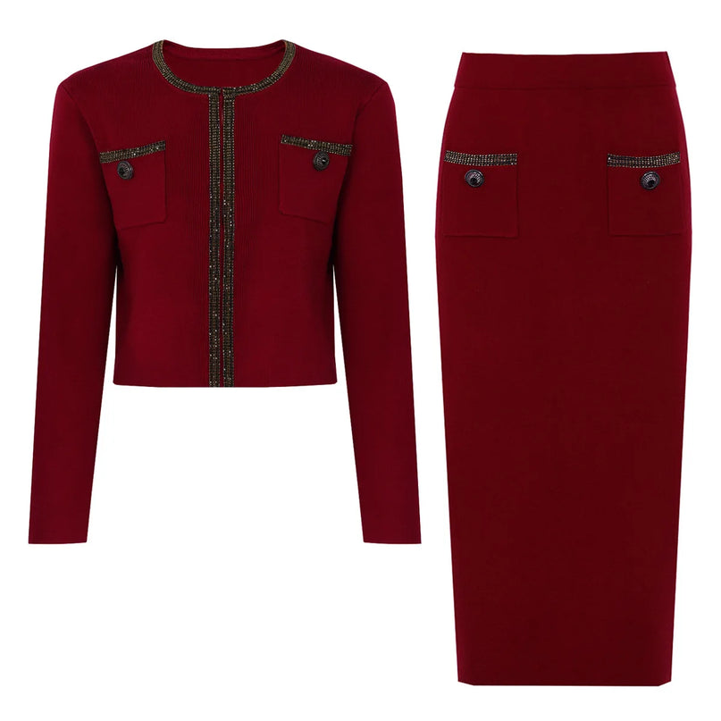 Kira Van Hoef Contrast-Trim Jacket And Midi Skirt Set