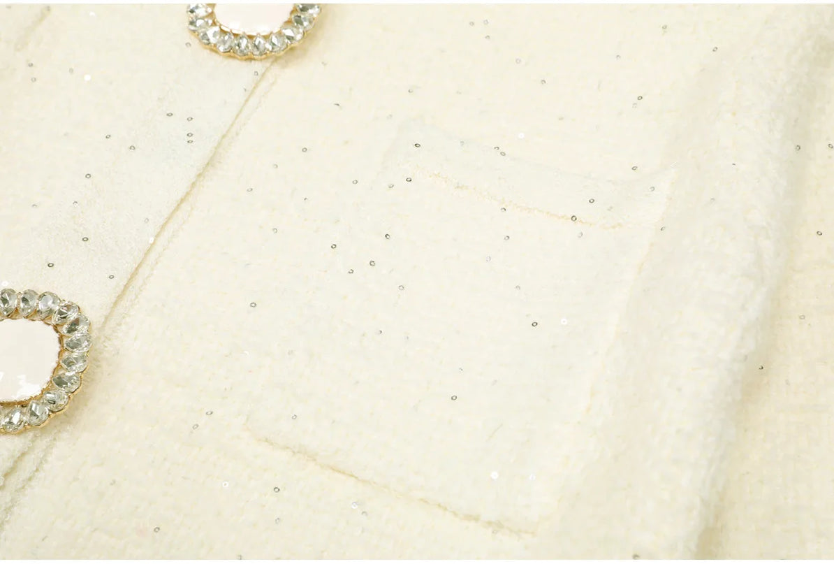 Kiara Van Hoef Embellished Button Tweed Mini Dress