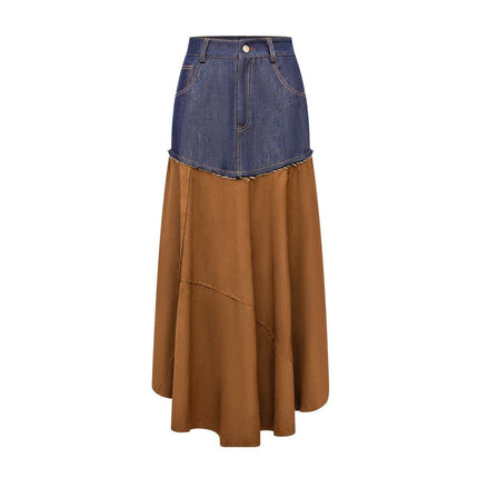 Maxi Skirt – Denim Patchwork – High Waist – Bohemian Streetwear Style