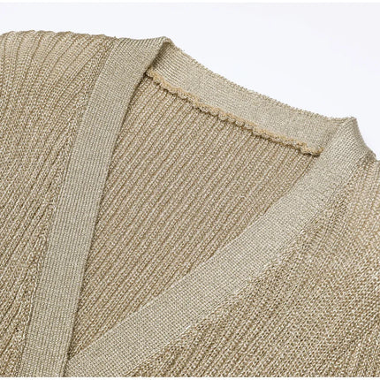 Nora Van Hoef Shimmer Knit Cardigan And Flared Mini Skirt Set