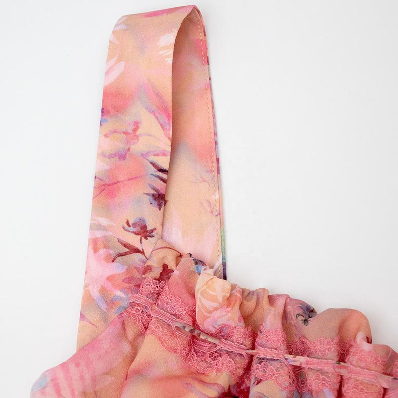 Maxi Dress – Floral Print – Pleated Cami Design – Smocked Elegant Style