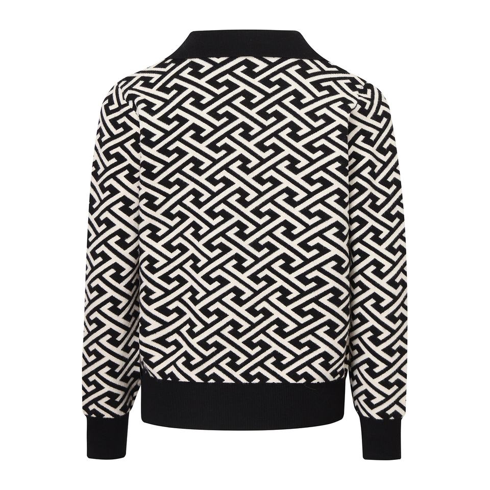 Cardigan Sweater – Geometric Knit Design – V-Neck – Double Breasted Style