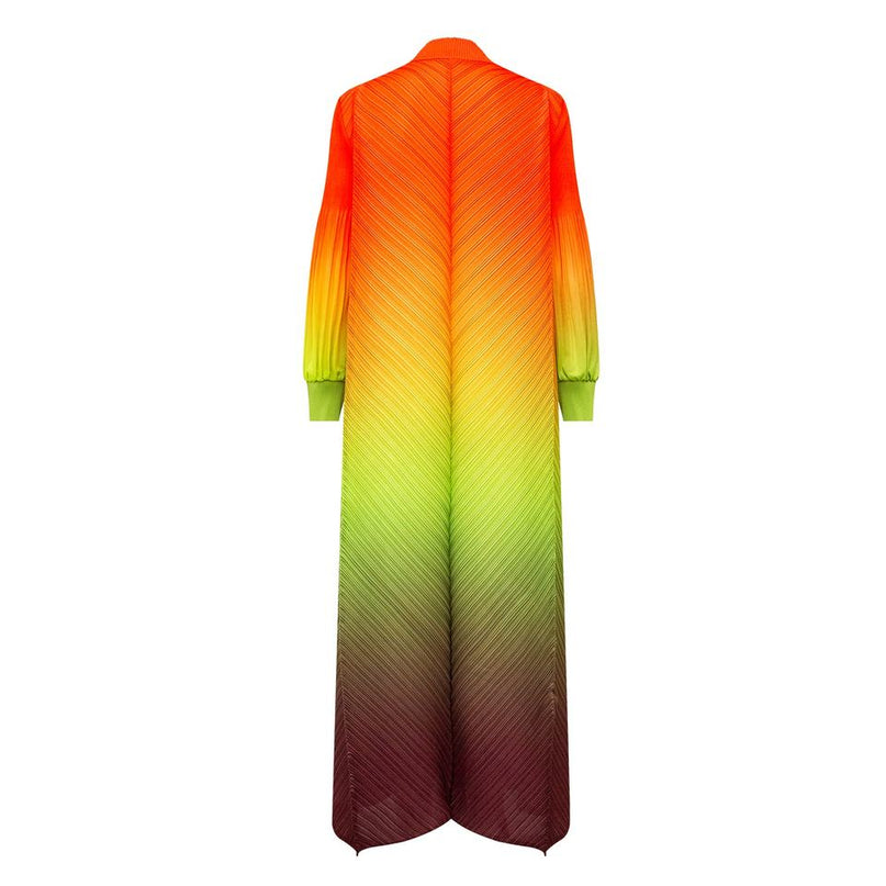 Maxi Dress – Color Block Design – High Neck – Pleated Chic Style