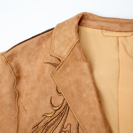 Suede Jacket – Embroidered Design – Lapel Collar – Vintage Luxury Style