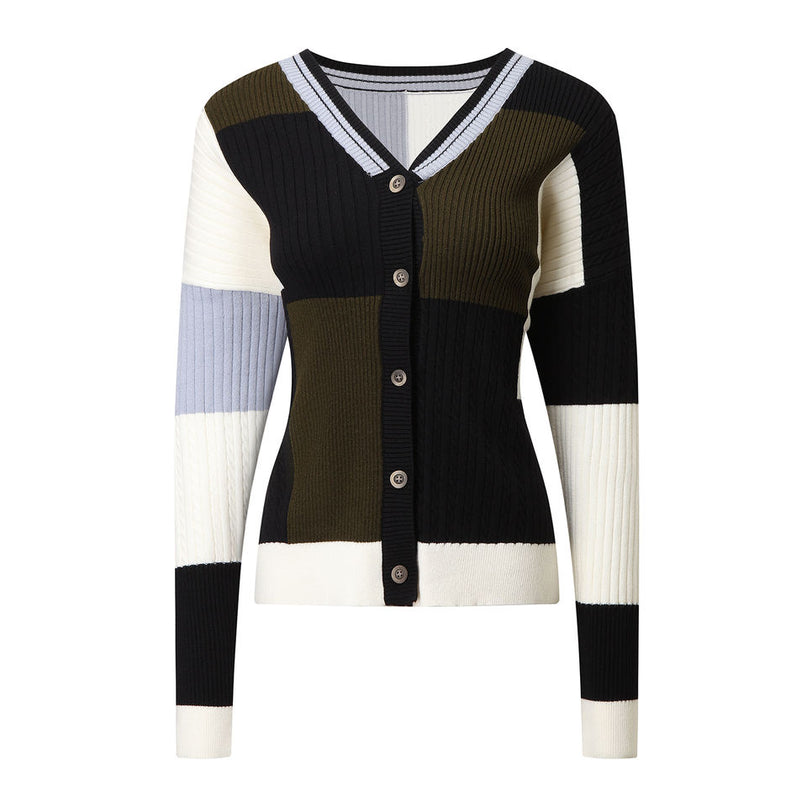 Knit Cardigan – Multi-Color Design – V-Neck – Button-Up Spring Style