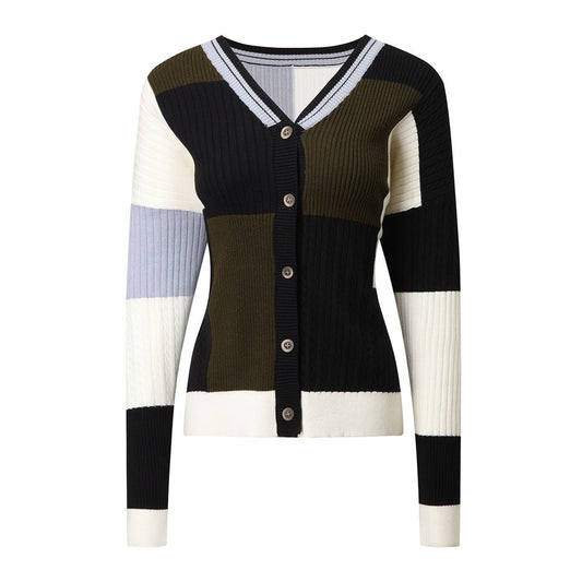 Knit Cardigan – Multi-Color Design – V-Neck – Button-Up Spring Style