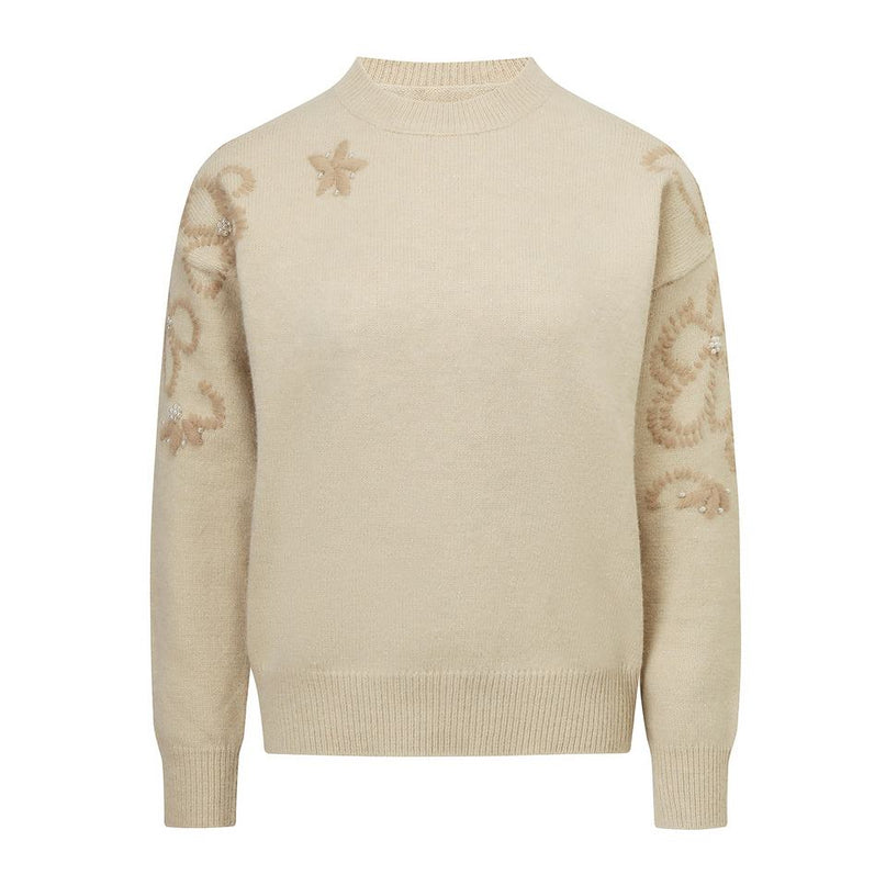 Pullover Sweater – Wool Blend – Embroidery Detail – Vintage Elegant Style
