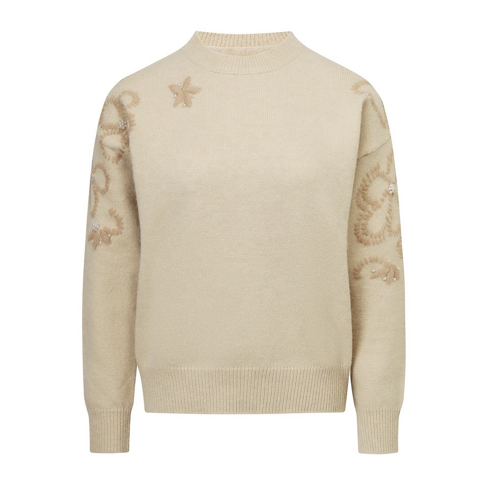 Pullover Sweater – Wool Blend – Embroidery Detail – Vintage Elegant Style
