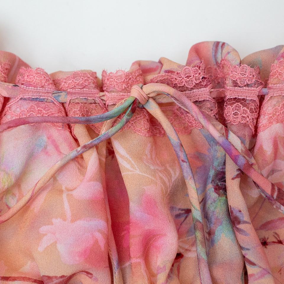 Maxi Dress – Floral Print – Pleated Cami Design – Smocked Elegant Style