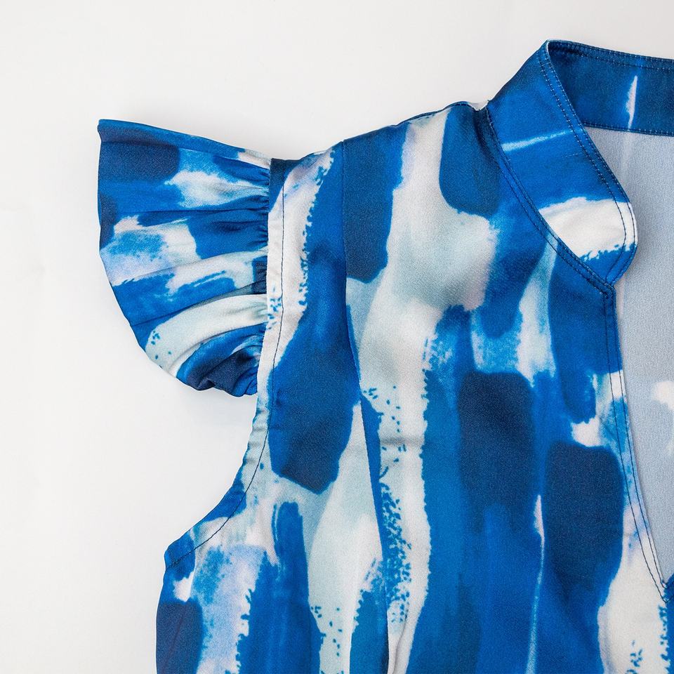Maxi Dress – Blue A-Line – V-Neck – Flutter Sleeve Elegant Style