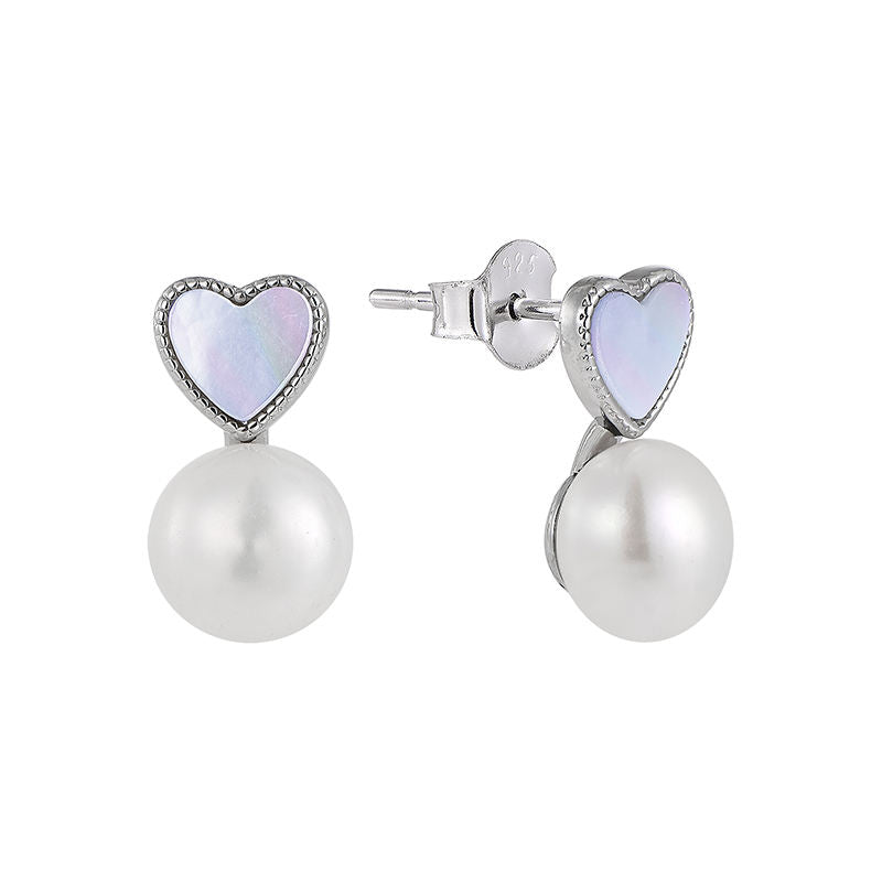 925 Silver Plated Pearl Stud Earrings With Micro Inlay