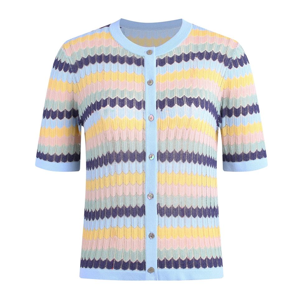 Knit Cardigan – Round Neckline – Single Button Closure – Vintage Fall Style