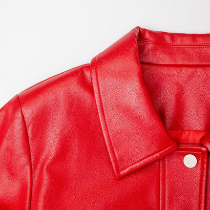 Bomber Jacket – Vintage PU Leather – Cropped Button-Up Style