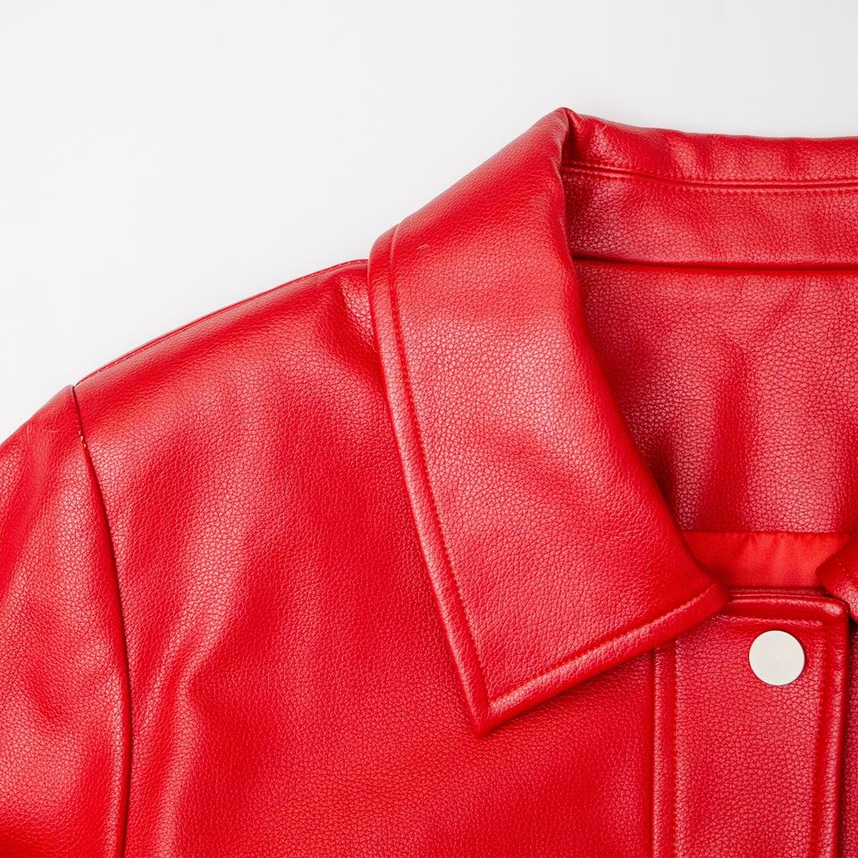Bomber Jacket – Vintage PU Leather – Cropped Button-Up Style