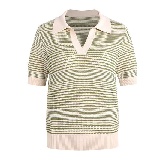 Knit Sweater – V-Neck Design – Striped Pattern – Casual Vintage Style