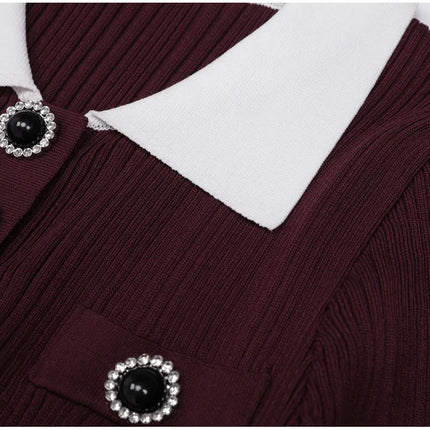 Marina Van Hoef Contrast-Collar Ribbed Midi Dress