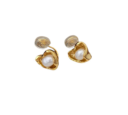 18 Karat Gold Plated Clip-On Drop Earrings With Heart Pearl Accents
