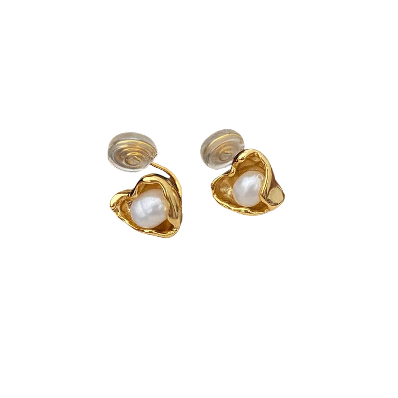 18 Karat Gold Plated Clip-On Drop Earrings With Heart Pearl Accents
