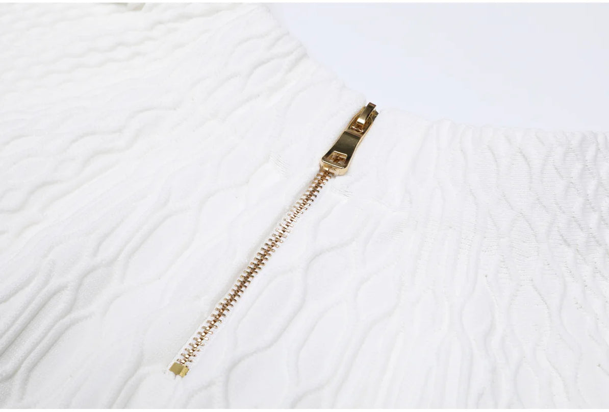 Valeria Van Hoef Textured Zip Vest And Flared Mini Skirt Set