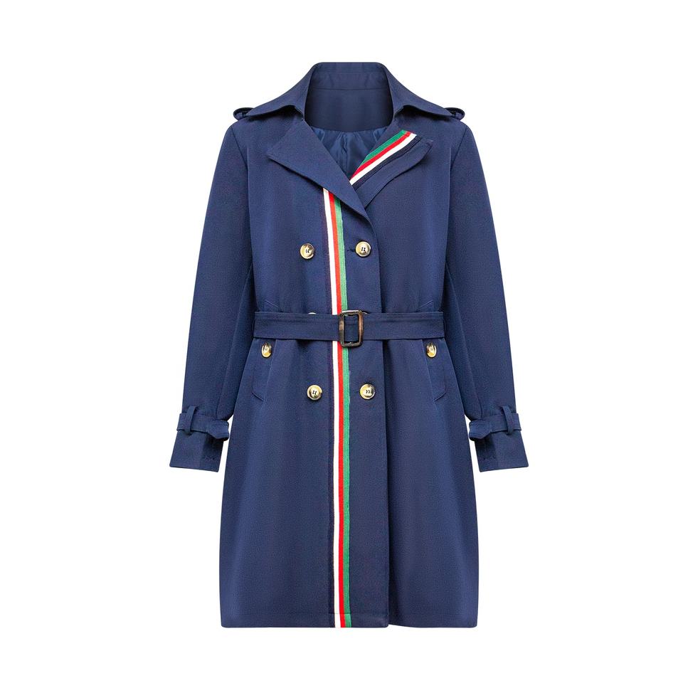 Trenchcoat – Navy Blue Stripe – Notched Collar – Luxury Belted Style