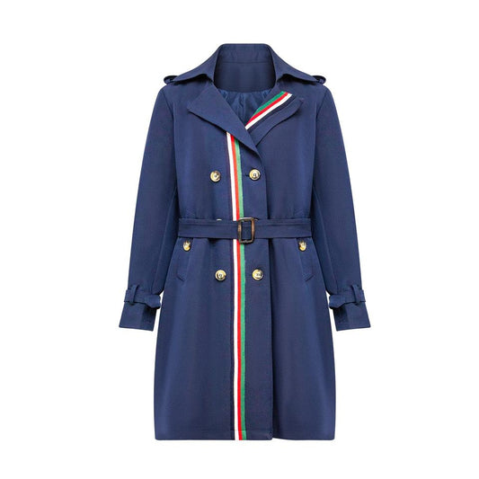 Trenchcoat – Navy Blue Stripe – Notched Collar – Luxury Belted Style