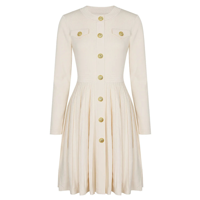Naomi Van Hoef Button-Front Pleated Mini Dress