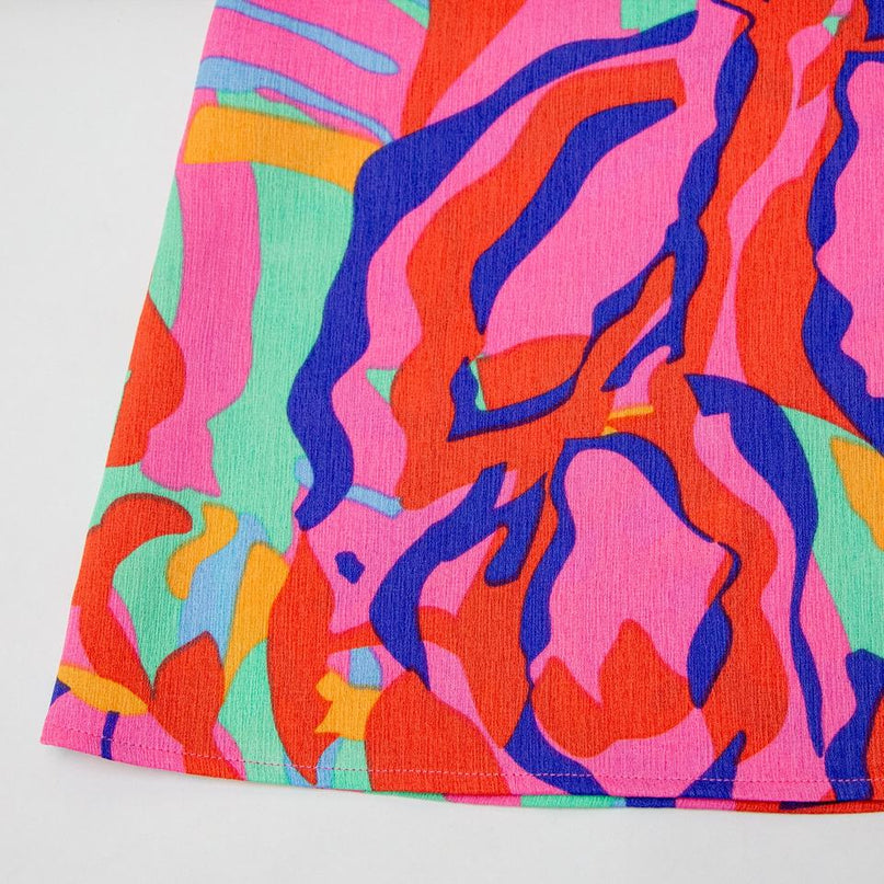 Midi Dress – Fuchsia African Print – Sleeveless V-Neck – Chic Beach Style