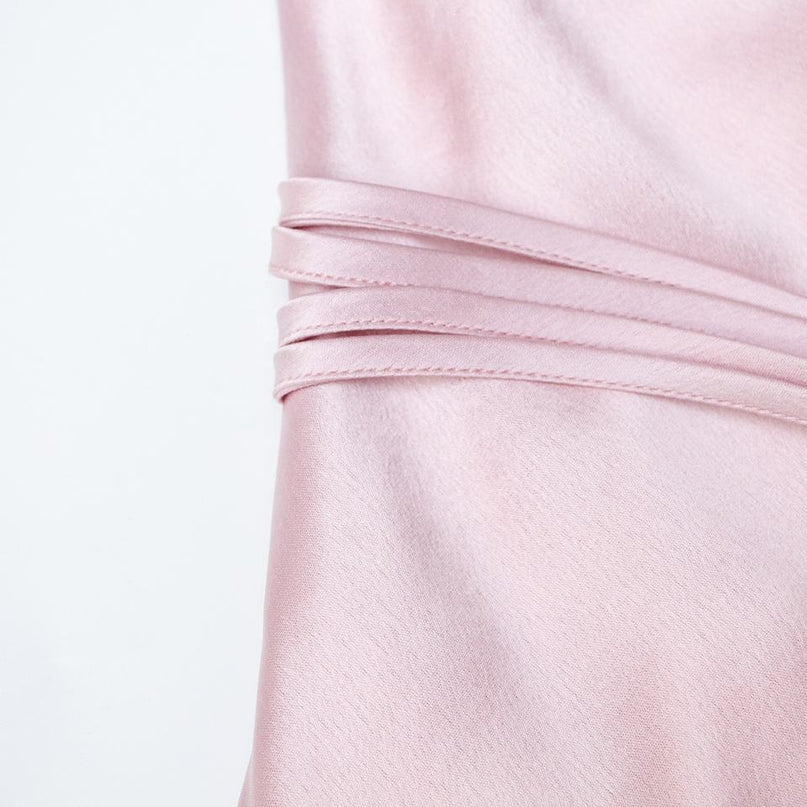 Evening Dress – Pink Satin Maxi – Notched Neckline – Elegant Modest Style