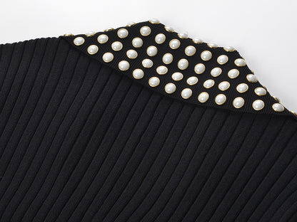 Button-Down Maxi Dress with Studded Collar in Black